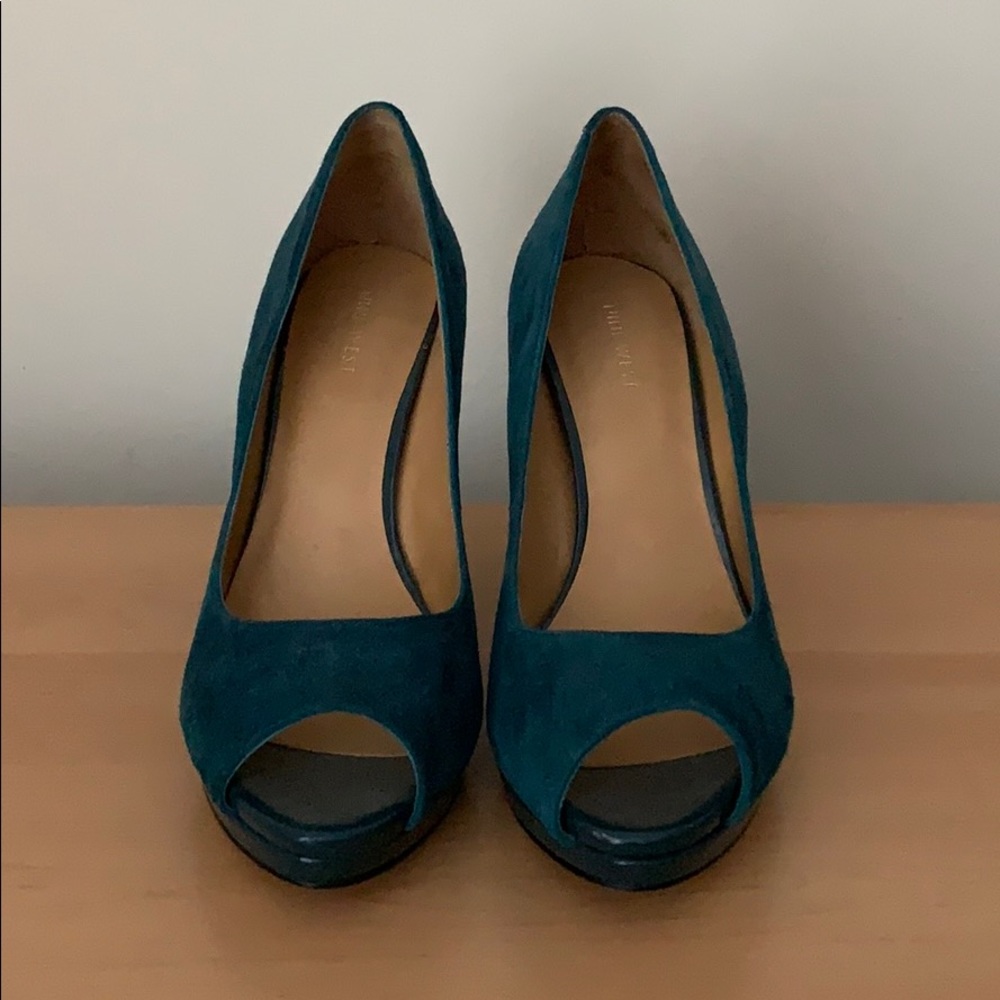 Nine West Peep Toe Suede Heels - Picture 1 of 3